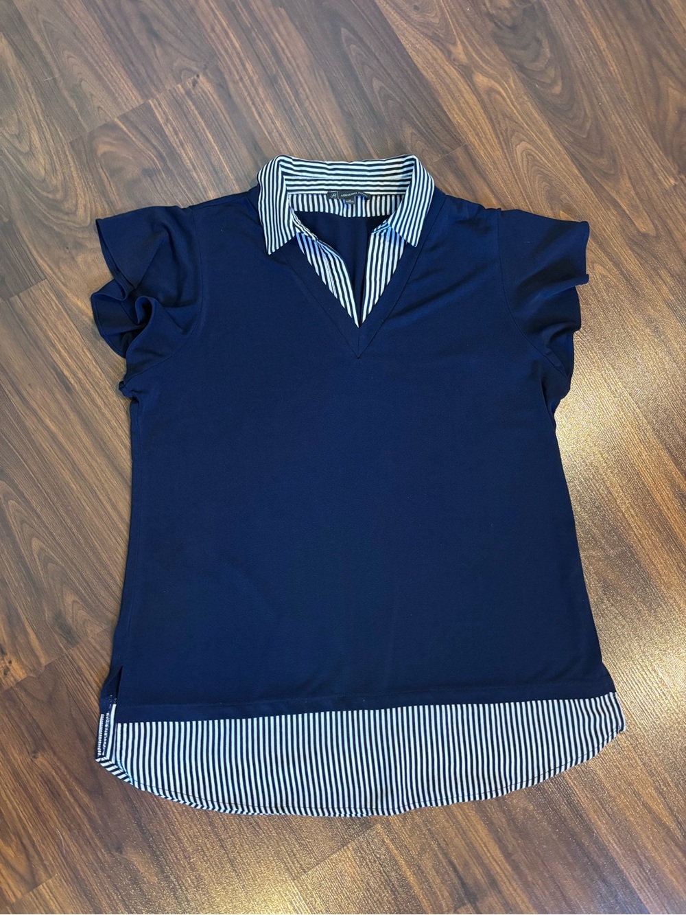 Adrianna Papell Navy Layered-Look Collared Women’s Top